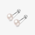 Minimalist S999 sterling silver stud earrings with natural white freshwater pearls - White Pearl 6mm (S999 Fine Silver)