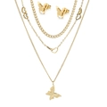 Gold layered necklace set with butterfly and heart pendants plus butterfly earrings - Style B (KS201097-HDJ)