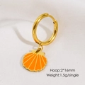 Detail of 2x16mm gold hoop earring with orange enamel shell pendant and weight specs - Enamel Shell