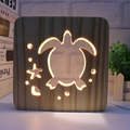 Creative 3D sea turtle hollowed wooden night light with warm LED glowing effect - Turtle/15cm