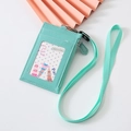 Mint green PU leather card holder with matching neck lanyard and side zipper pocket - Green