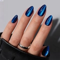 Unghie finte blu occhio di gatto di forma ovale con finitura lucida professionale - Blu Occhio di Gatto (1XB1-13569)