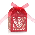 Sparkly red laser cut heart paper gift box with ribbon for wedding favors and sweets - Glitter Red