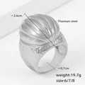 Vintage silver titanium steel chunky ribbed ring with retro textured side details - US 6 / Steel