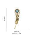 Broche plume dorée vintage avec pierre turquoise, dimensions 56mm par 16mm - Style Plume Couleur Turquoise (XD9112)