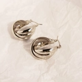 Minimalist silver multi-layer overlapping geometric C-shaped hoop earrings for women - White Gold