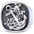 Detail of nautical anchor relief on square stainless steel shield ring for men - Silver Shield Anchor Style (18201)