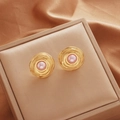 Elegant gold titanium earrings with pink pearl in spiral design on silk fabric - 15# Spiral Pearl