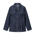 Klassiek donkerblauw denim jack met getailleerd plooiontwerp en contraststiksels - S / Donkerblauw