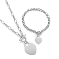Set gioielli in acciaio inossidabile argento con ciondolo a cuore e chiusura OT - Stile Catena Semplice d'Argento (KS138504-Z)