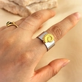 Artistic two-tone wide band ring in silver and gold finish featuring a nautilus shell design - Silver Wide Ring with Gold Nautilus