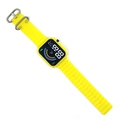 Square LED digital sports watch with yellow silicone strap and rainbow display interface - Yellow