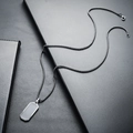Close-up of titanium steel black geometric necklace with mesh chain and square pendant - Black Necklace (L490-C)