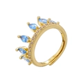 Anello a corona dorato con pietre marquise blu e piccoli diamanti chiari in stile di lusso - Placcato Oro Zirconia Blu