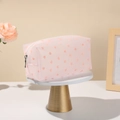 Pink cosmetic bag with heart pattern and white zipper for travel toiletries storage - Pink Heart