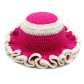 Detalle de gorro de pescador de ganchillo con ala ondulada en algodón rosa y blanco - M(54-60cm) / Rosa Rojo