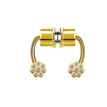 Golden magnetic flower nose ring with sparkling zircons on white background - Gold Double Flower Rhinestone (#32)
