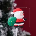 Set of 10 Christmas Santa Claus cake toppers with green gift bag and white stick - Soft Glue Santa with Snowflake Gifts 10Pcs
