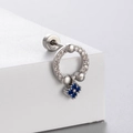 Elegant silver circle stud earring with blue square zircon pendant on a white platform - Round Pave Blue Square Pendant Style (A87-6#)