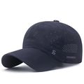 Breathable dark blue quick-dry sports baseball cap with side logo and laser-cut mesh holes - Adjustable / Navy Blue