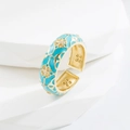 18K gold ring with turquoise enamel clover patterns and sparkling zircon accents - Adjustable Open / Turquoise Clover (08)