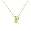 Detail of 18K gold-plated bubble letter P pendant on a polished stainless steel chain - Gold P