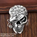 Retro silver pirate skull brooch with sparkling rhinestones for Halloween suit accessory - Antique Silver Rhinestone Skull (XZ25143)