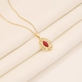 Collana vintage in acciaio inossidabile dorato con pendente ovale in pietra rossa su tessuto - Diaspro Rosso (1#)