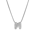 Silver letter M pendant necklace with cubic zirconia on a sleek snake chain - Silver M / Silver