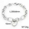 Silver stainless steel oval link chain bracelet with heart pendant 200x9mm - Steel Color Bracelet (KB183411-Z)