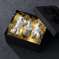 Set di statuette astronauta in confezione regalo nera con luci LED e rafia - Set Scatola Regalo Argento