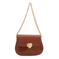 Vintage brown patent leather crossbody bag with gold heart hardware and chain strap - Brown