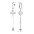 Orecchini pendenti in acciaio argento con inserto romboidale e pendente conico - Stile Rombo Madreperla Acciaio (MS-736 Steel)