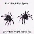 Realistic black PVC spider prank toy measures 8x5cm for Halloween party decorations - Black Flat Spider