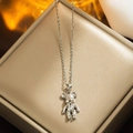 Silver bear necklace with crystal stone on premium gold jewelry box background - 8858 Steel-colored Violent Bear
