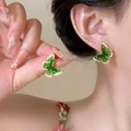 Elegant emerald green butterfly stud earrings with gold trim and sparkly rhinestones - Emerald Green Butterfly Glitter