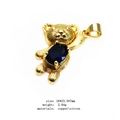Golden teddy bear charm with a deep blue oval zircon inlay for DIY necklace jewelry - Style C Blue