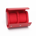 Luxury red leather circular watch box with velvet pillows and three silver snaps - 2 Slots Smooth Red