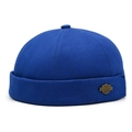 Bonnet docker bleu Klein classique en sergé avec plaque métallique vintage détaillée - Bleu royal