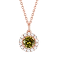 Elegant s925 rose gold necklace featuring a round olive green gemstone and halo diamonds - Olive Green 【Rose Gold】