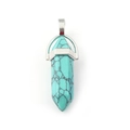 Turquoise hexagonal prism crystal pendant with a silver metal clasp on a white background - Turquoise