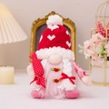 Standing faceless gnome plush in red knitted heart hat holding a polka dot candy - Pink Pom Pom Lighted [F Female] (Battery Not Included)
