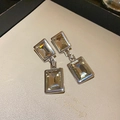 Orecchini vintage a goccia con pietre champagne rettangolari e finitura in argento - Stile Scalino Quadrato Argento