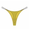 Tanga sexy en coton côtelé lycra jaune moutarde avec fines bretelles noires pour femmes - M / Jaune Citron (Bride Noire)