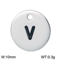 Polished silver stainless steel alphabet charm V, diameter 10mm weighing 0.3g - Letter V