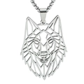 Men's stainless steel wolf head hollow pendant necklace with silver geometric design - Box Chain / Steel