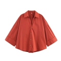 Camicia da donna oversize in popeline arancione vivace con spalle scese e maniche corte - XS / Rosso Arancio