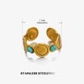 Vintage gold stainless steel adjustable ring featuring inlaid turquoise round accents - Turquoise Style (ZN445-2)
