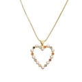 Collier pendentif cœur doré avec perles et zircons colorés sur une chaîne à maille vénitienne - Cœur évidé avec perles et gemmes colorées