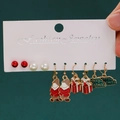 Christmas earring set with Santa Claus, gift boxes, and pearls on a display card - 54 Santa Tree Letter (5 Pairs Set)